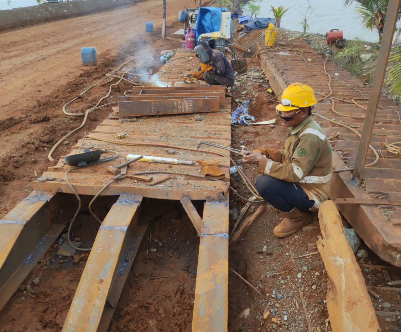 Detailed view of ship hull repair